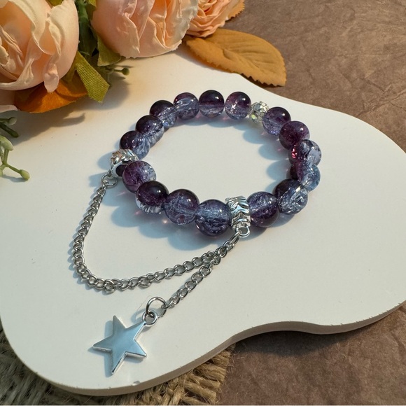 Purple Cracked Beaded Bracelet with Star Charm - Picture 4 of 5